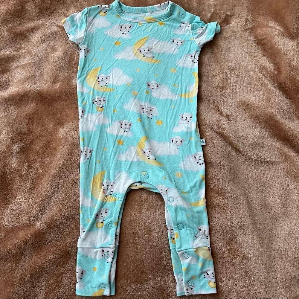 Fisher-Price x Posh Peanut Sheep Moon Bamboo Romper Aqua 3-6 Months